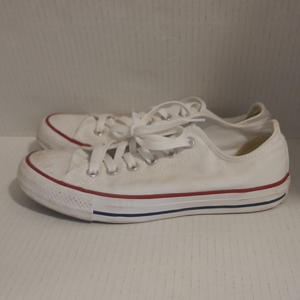 White Canvas Sneakers with Red and Blue Accents